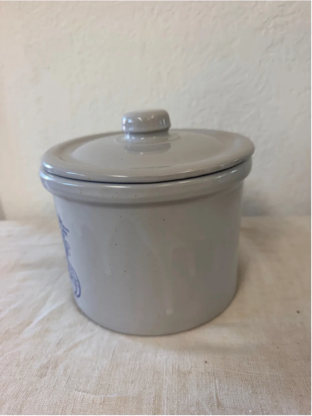 Antique T Pott Ambrosial Tidbits Stoneware Crock Lid Blue Advertising